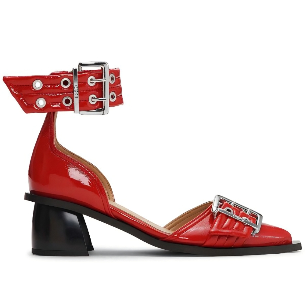 Ganni Patent Buckle Pump in Racing Red